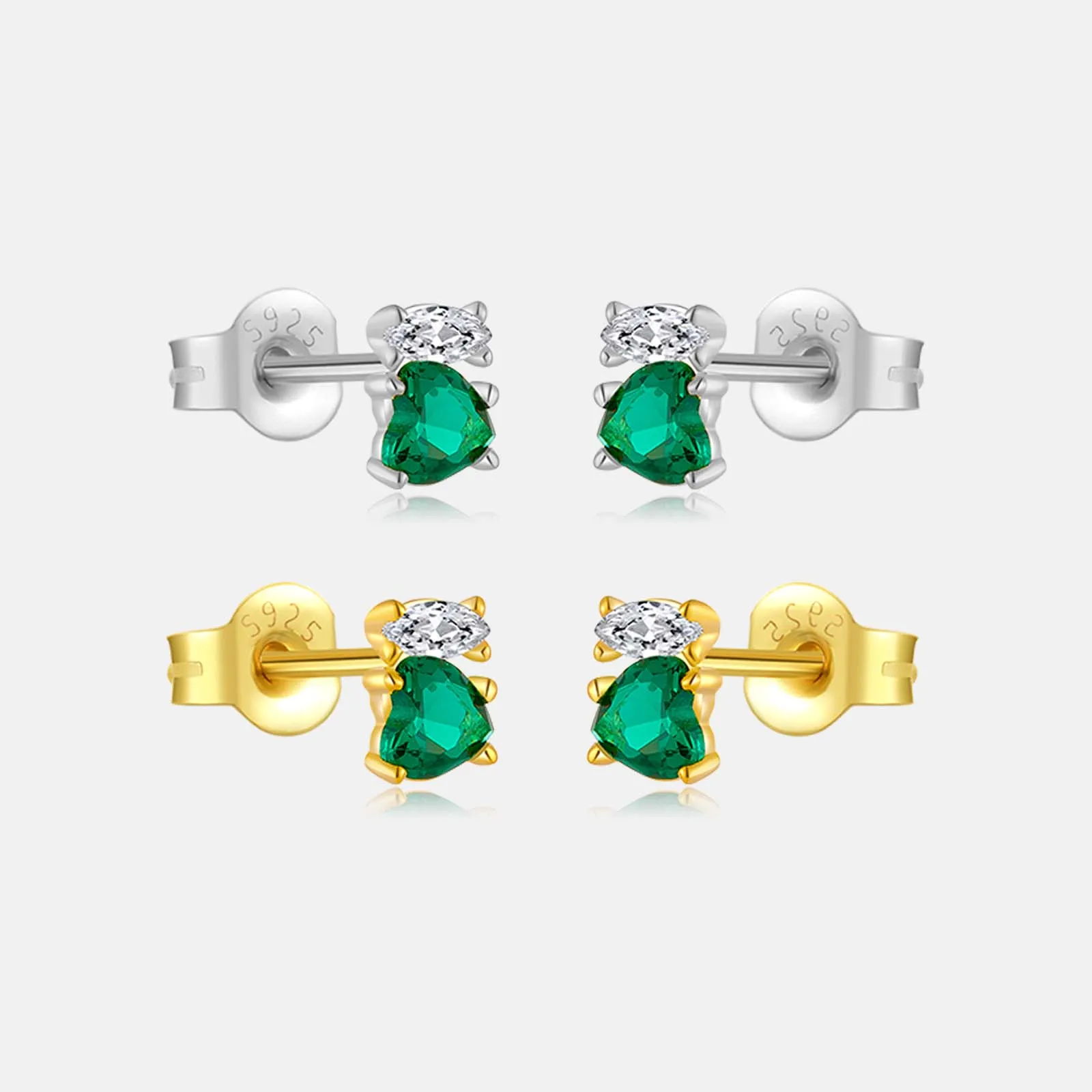 FUAMAY Aretes Corazon 925 Silver Stud Earrings for Women Green Heart Stone Bridal Cubic Zirconia Heart Silver 925 Earrings