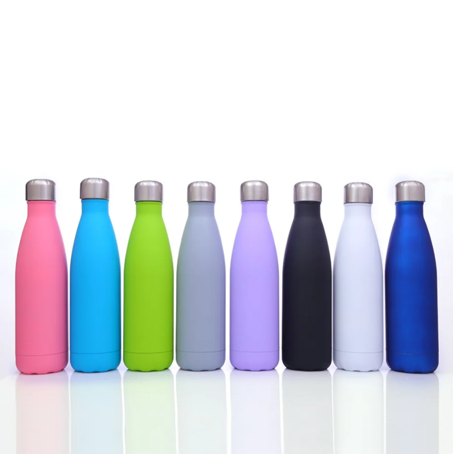 

Wholesale 500ML double wall stainless steel water soft touch bottle rubber coating sport water bottle BPA free, Red/black/light green/gold/blue