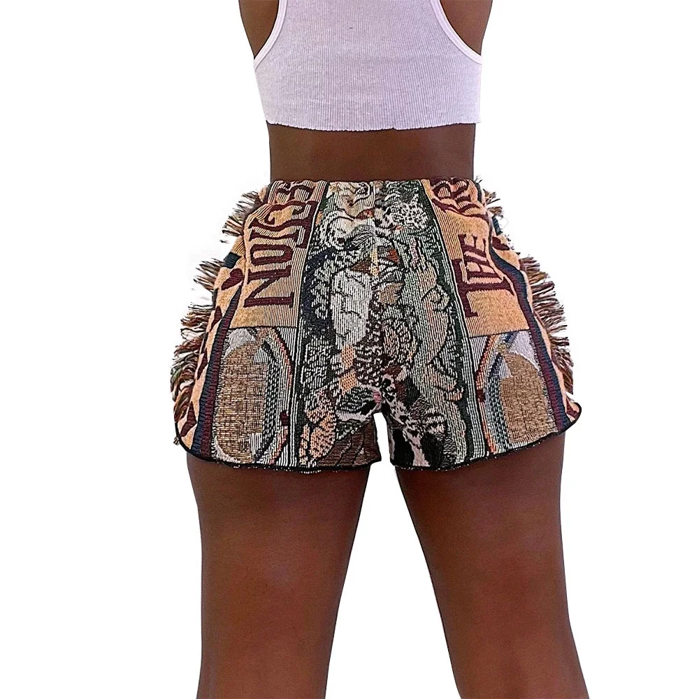 

Summer 2021 hot sale fashion tassels shorts ladies fashion print short pants streetwear, 4color as picture