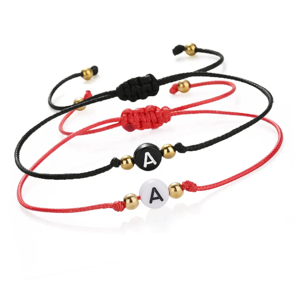 

Handmade 26 Letter  Black Red Thread String Rope Initial Bracelets Couple Jewelry