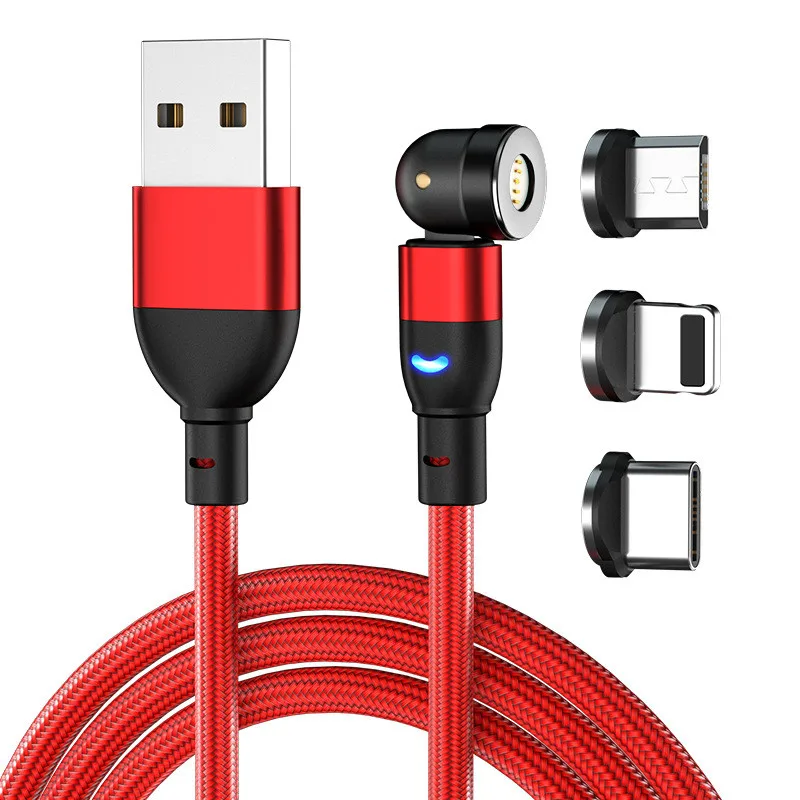 

Wholesale 540 Rotation 3in1 3A fast charge data transfer magnet charging data magnetic USB cable for phone, Black//red/purple