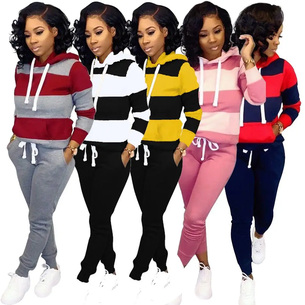 

Wholesale Winter Sports Clothing Women's Two Pieces Long Sleeve Hoodie Sweatshirt and Pants Tracksuit Outfits Set