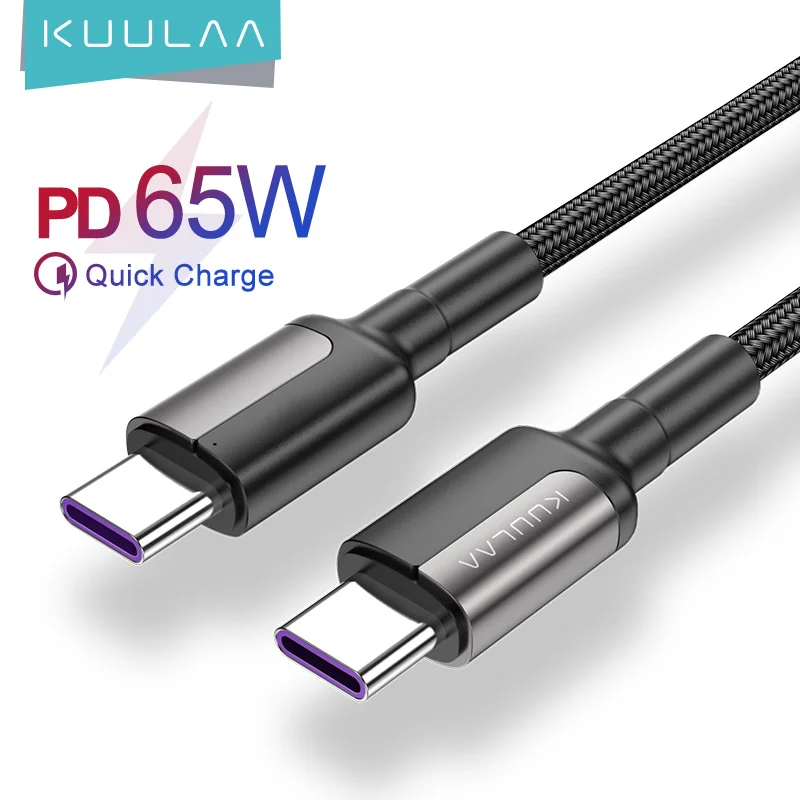 

KUULAA 3A PD 65W Fast Charger Cord Type-C to Type C Cable For Macbook iPad For Samsung S20 Xiaomi mi 10, Black/blue/red
