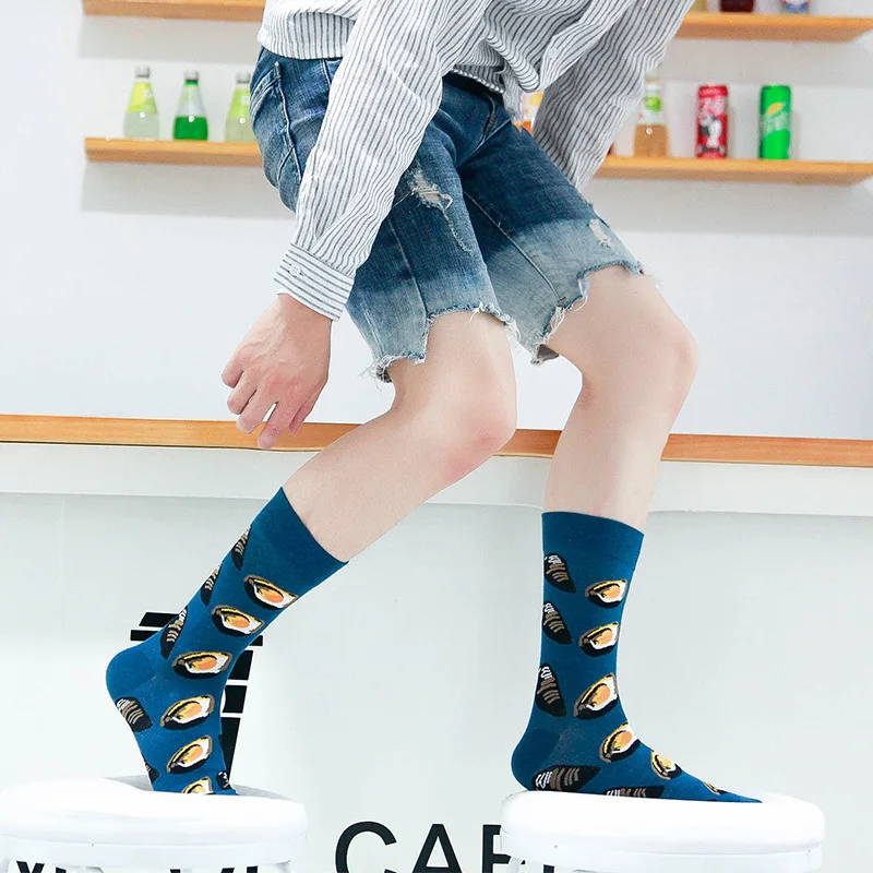 
Customized funny novelty patterned colorful dress socks premium cotton crew happy crazy food socks for men 