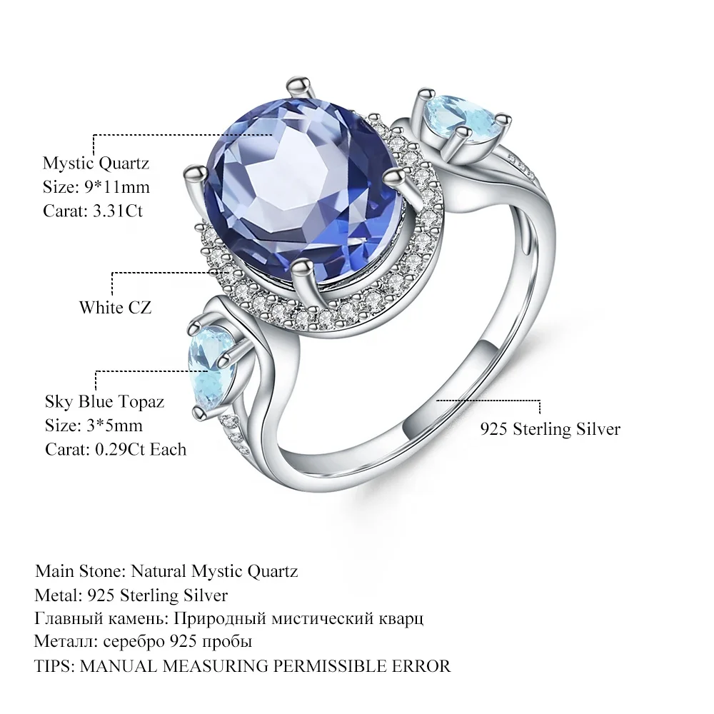 

Abiding Luxury High-end jewelry custom styles Rings Woman 925 Silver Natural Iolite Blue Mystic Quartz Gemstone Wedding Ring