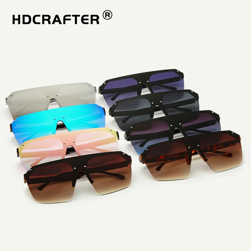 

HDCRAFTER Fashion pilot UV400 oversized sunglasses gradient leopard semi frameless casual driving Sunglasses 2021 custom logo