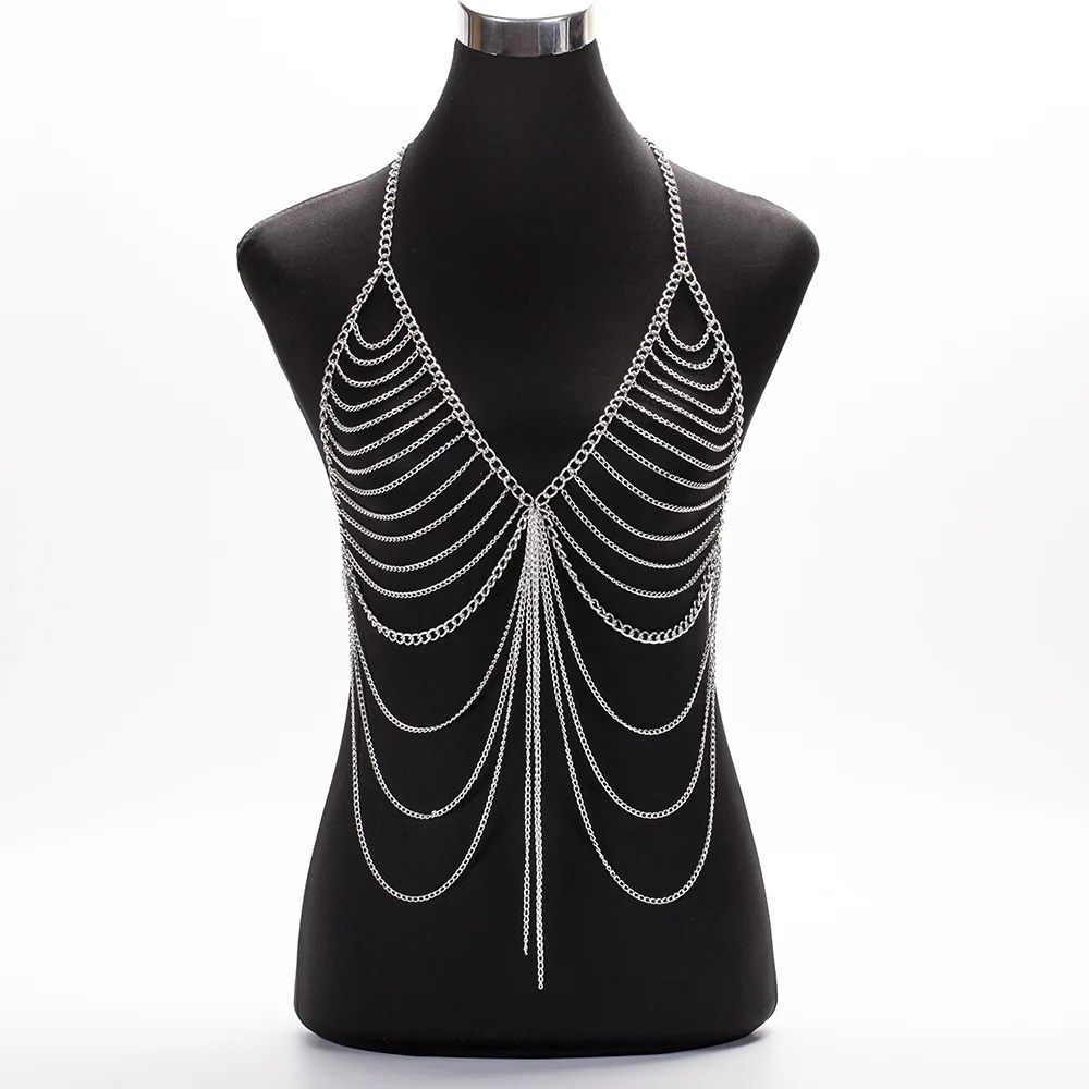 

2021 new multi-layer aluminum chain tassel female body chest chain, Picture shows