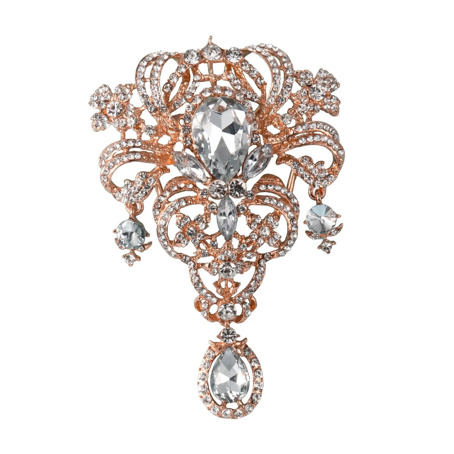 

Large Size Teardrop Brooches For Wedding Womens Luxury Crystal Rhinestone Brooches Pins, As the picture show