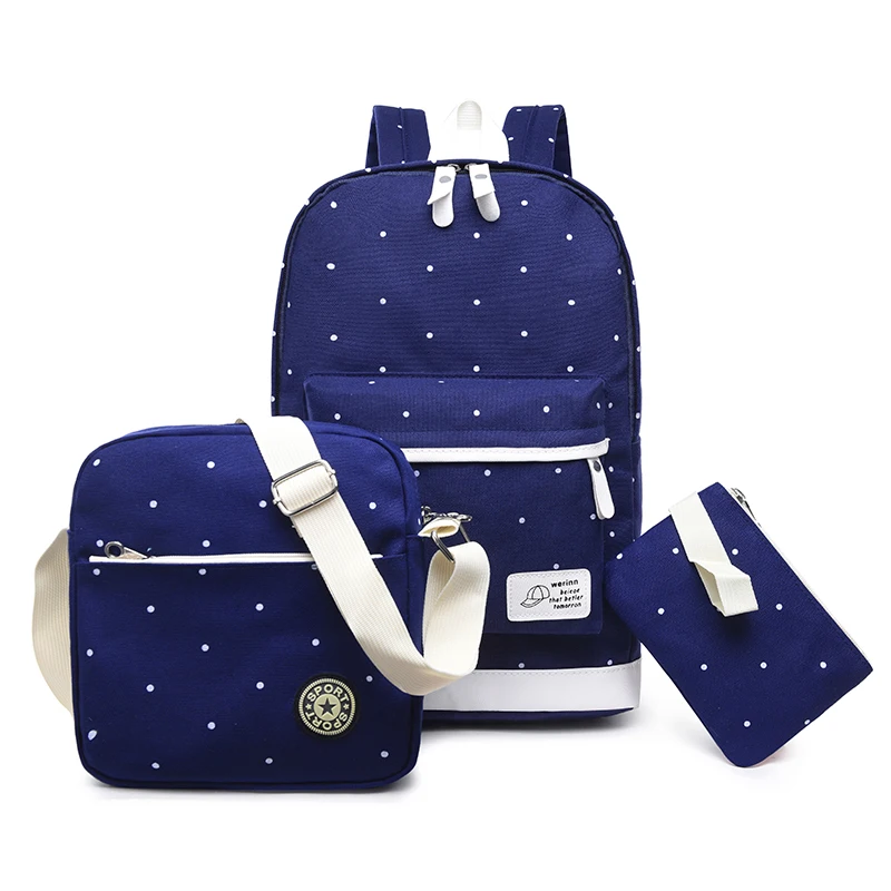 

Dot pattern 3pcs 3 in 1Durable popular Korean Kids Teenager Backpack Cute School Bag Set Girl