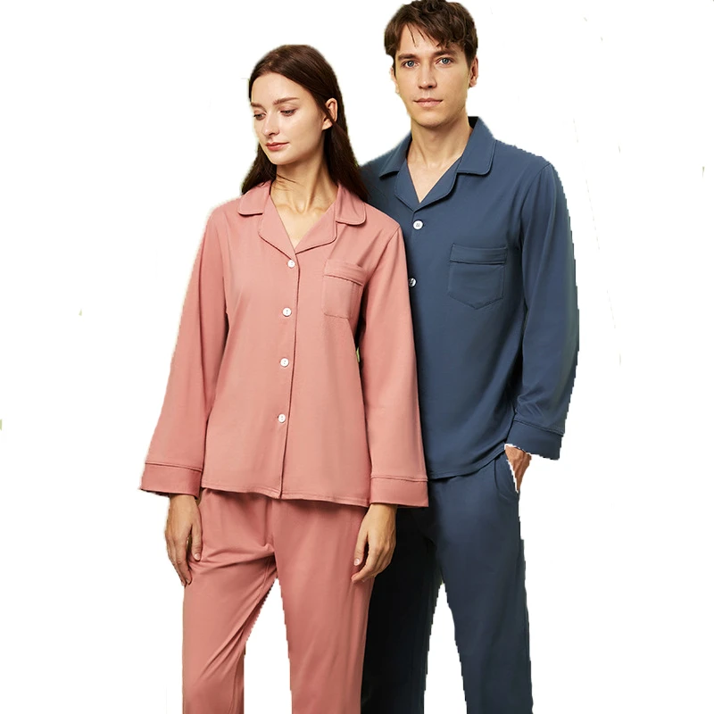 

LLPUSLUO Spring Autumn Couple Pajamas Set 100% Cotton Women Pyjamas Long Sleeve Sleepwear Men Lounge Pijama Plus Size M-3XL