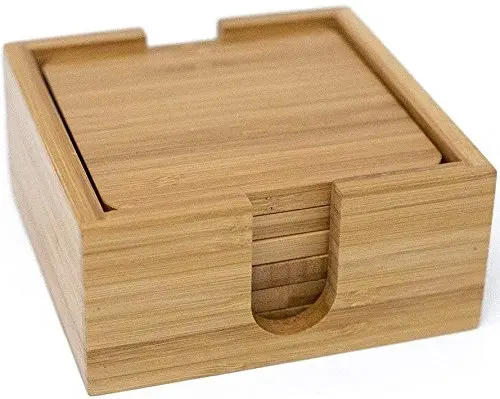 

Custom Natural bamboo dining table mat tea coaster set with holder, Natural,carbonized