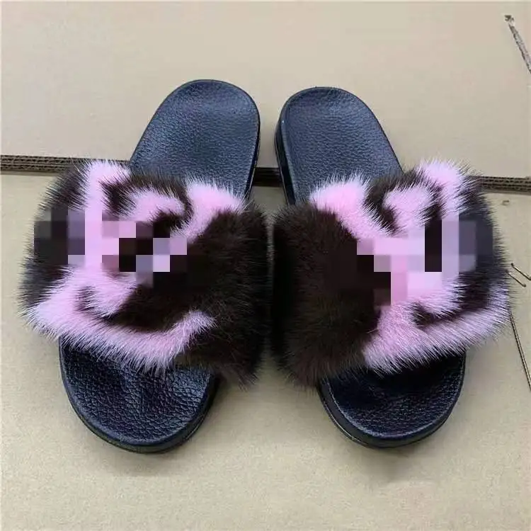 

Wholesale a variety of colors fur Slippers can real mink slippers for women can be customized logo, Customized color