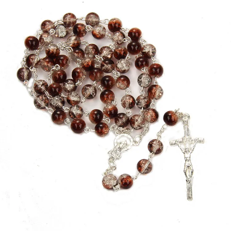 

Bead rosary catholic christ holy supplies crushed stone simple cross lady prayer necklace, Picture , can customize