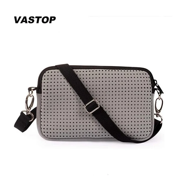 

Mini Perforated Neoprene Clutch Crossbody Bag for Women SBR Neoprene Fabric Customized Logo and Print Single Zipper & Hasp 50pcs, Any color as required