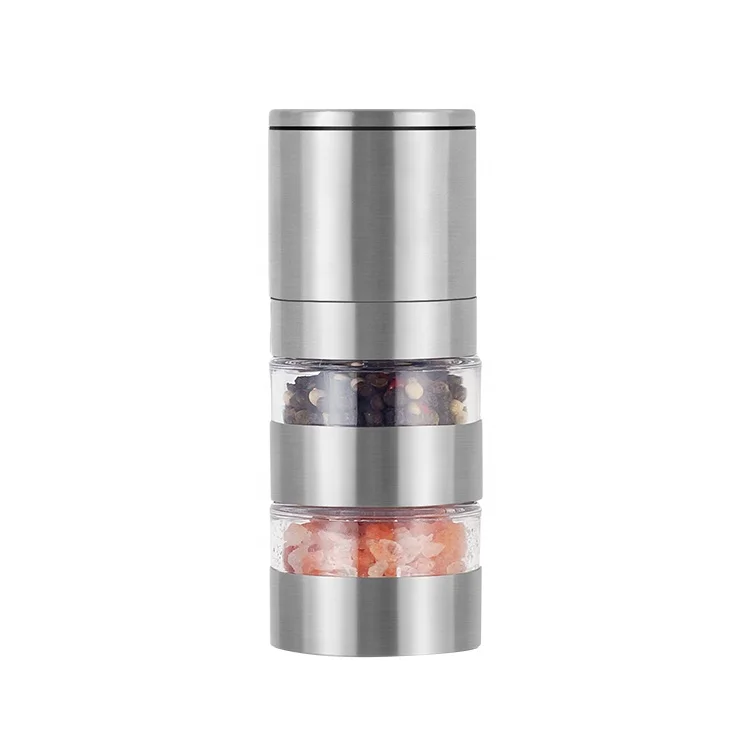 

Multilayer Stack 2 Stainless Steel Top Plastic Jar 2 Containers Tower grinder Pepper Mill