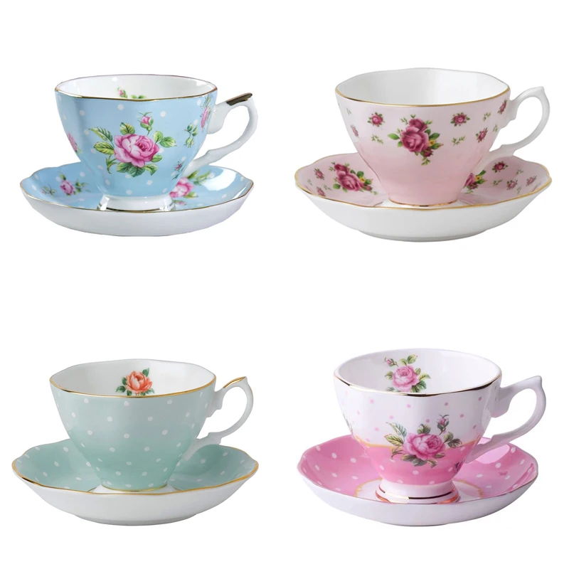 

200ml Royal Albert 13 Body Color Designs Eco friendly Ceramic Coffee Tea Cups with Golden Spoon, Customized color