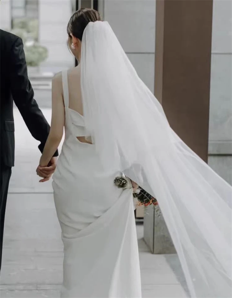 

2023 New Wedding Dress Accessories Long Plain Yarn Small Tail Double Veil