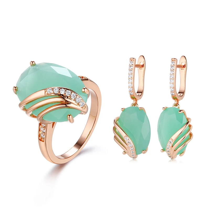 

Brass Earring Ring Jewelry set women, Lady Colorful Glass Jewelry Set