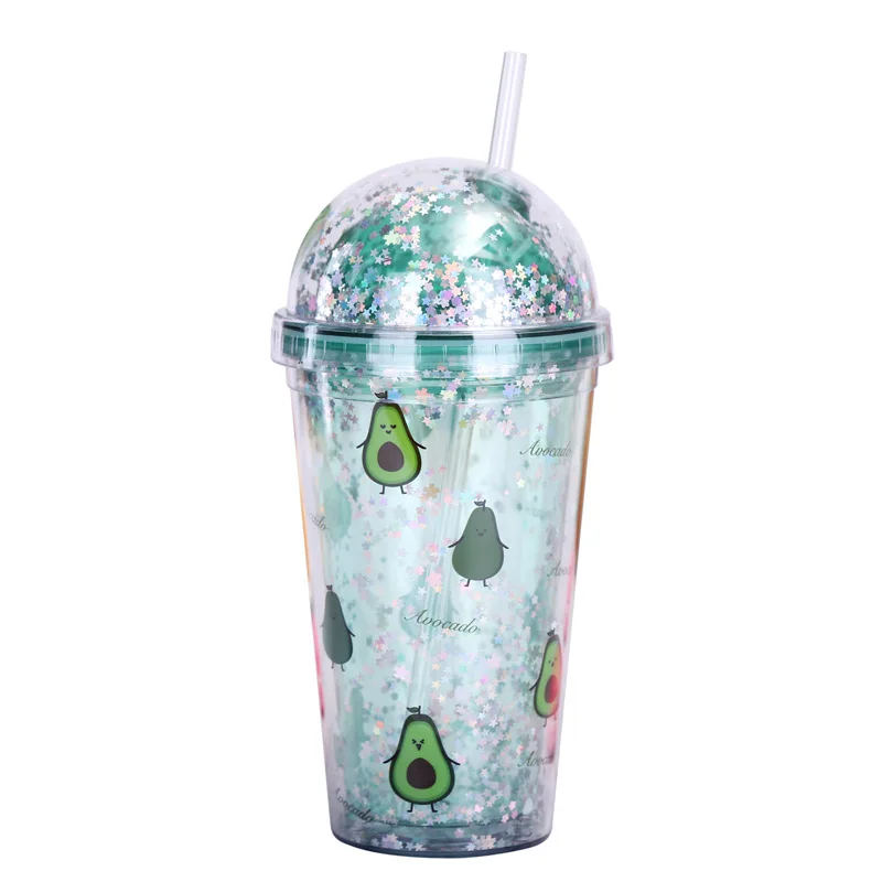 

Korean Version of Personalized Large Plastic Sippy Cup Avocado Double Plastic Cup, As picture