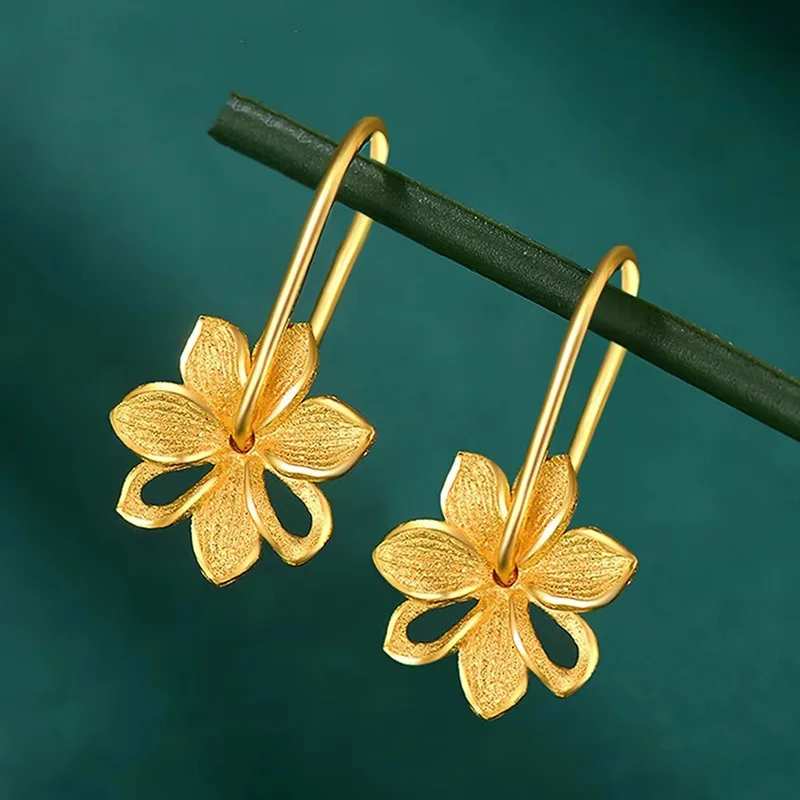 

Chinese Valentine's Day Gifts Flower Beauty Alluvial Gold Earrings Female Flower Ear Hook Frosted Flower Earrings Gift