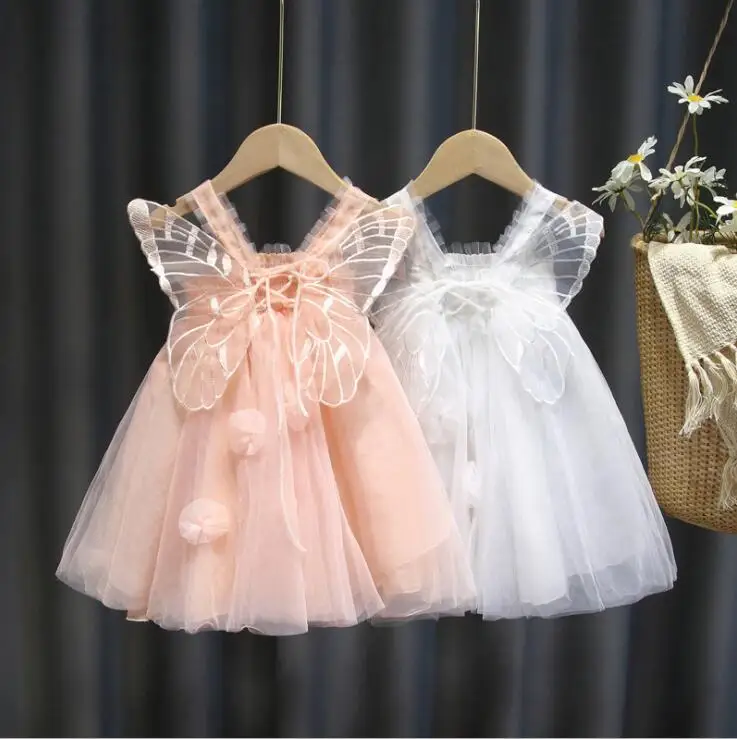 

YK0325A Girls suspenders birthday dress summer butterfly flower girl dreess fashion princess party dress