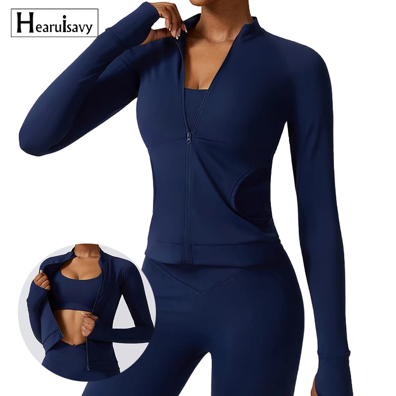 

Zipper Outdoor Running Coat Fitness Yoga Wear Quick Dry Long Sleeve Tight Jacket Work out Clothing Gym Clothes For Women