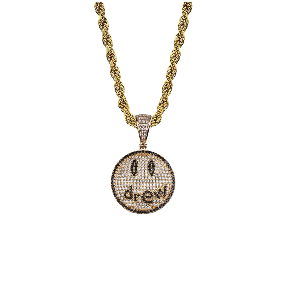 

hip-hop The explosive drew's smiling face dangled with zircon chaotic personality men women pendant necklace, Gold/silver