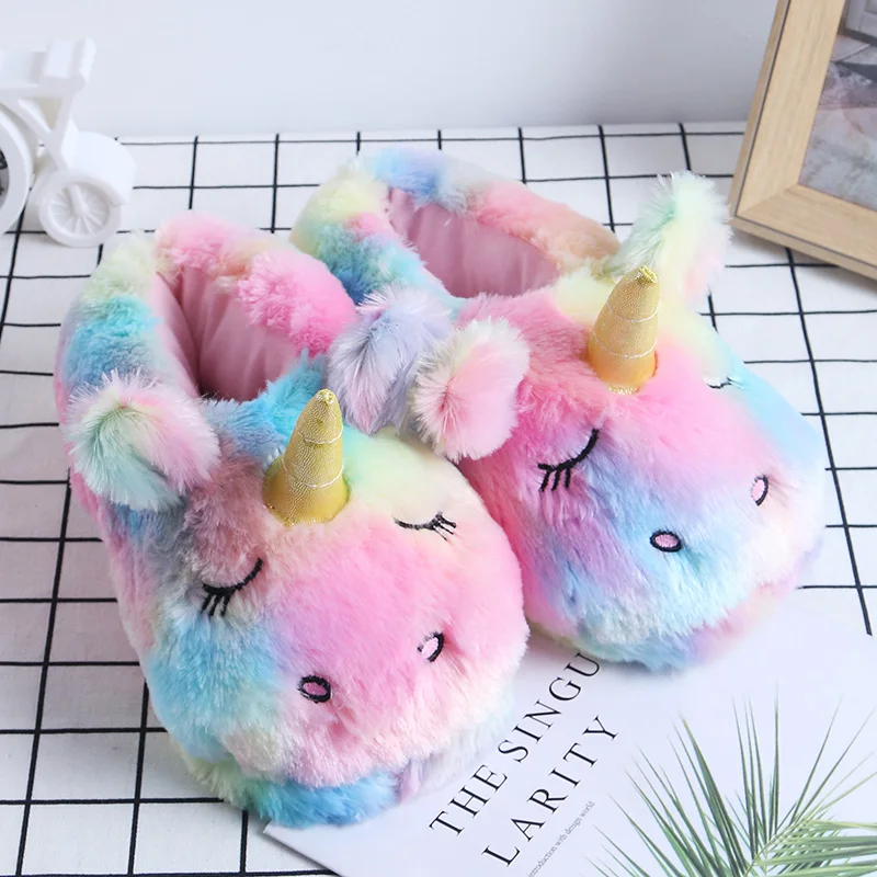 

Competitive price women plush unicorn bedroom slippers unicorn plush slippers fluffy housewear slippers