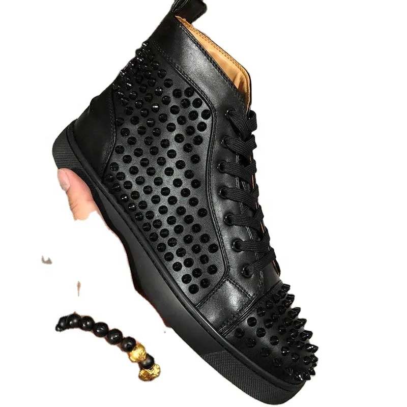 

2021MOQ 1 pairs red bottom shoes men real leather famous brands for women black luxury designer sneakers