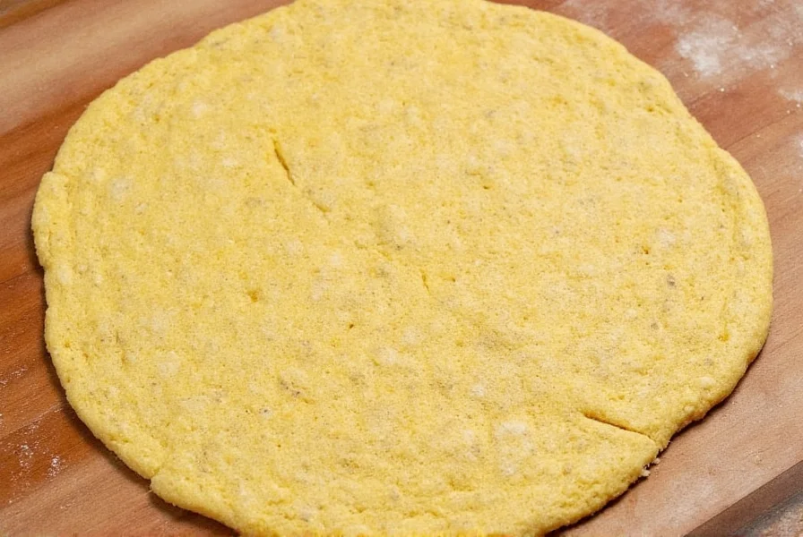 Pizza peel dusted with corn meal before placing dough