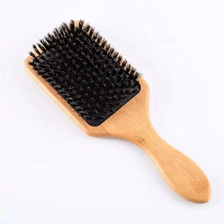 

Eco-friendly Bamboo Large Paddle Brush Boar Bristle Wood Handle Brush for massage scalp, Rose red,black,blue,light green,blue green