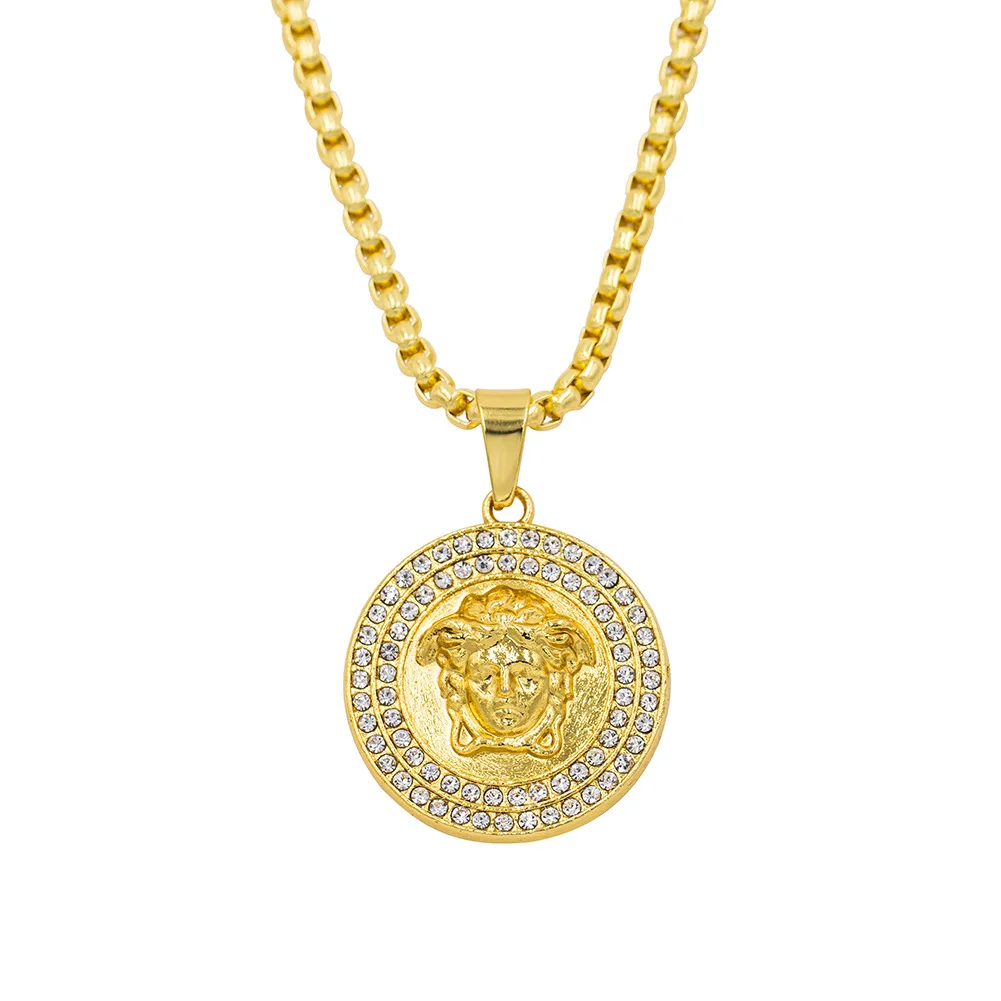 

Europe and America Hip Hop Statement Shiny Iced CZ Diamond Lion Head Gold Pendant Necklace, Picture