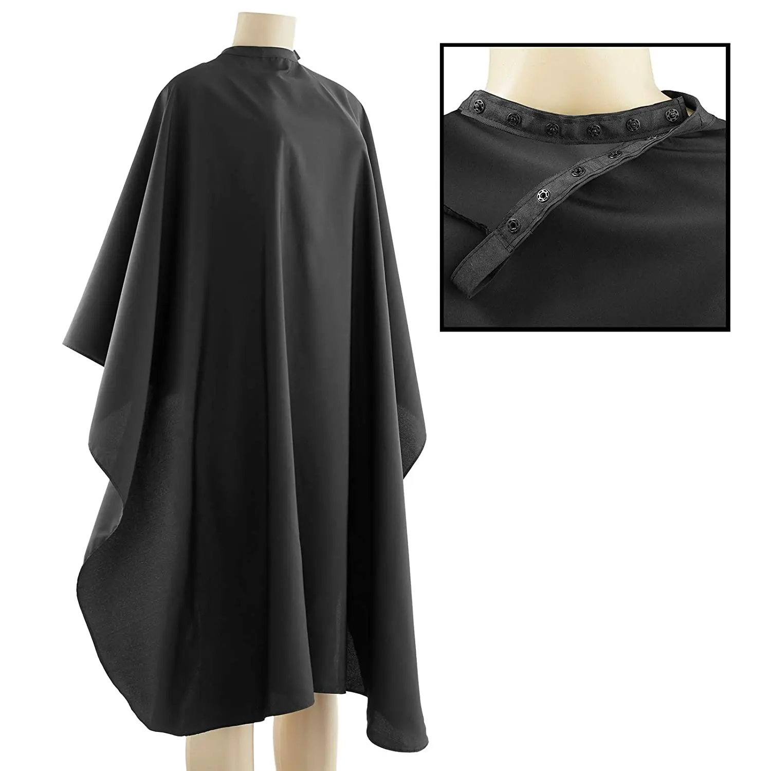 

Professional Barber and Salon Hairdressing Cape Black Cutting Cape with Snap Closure