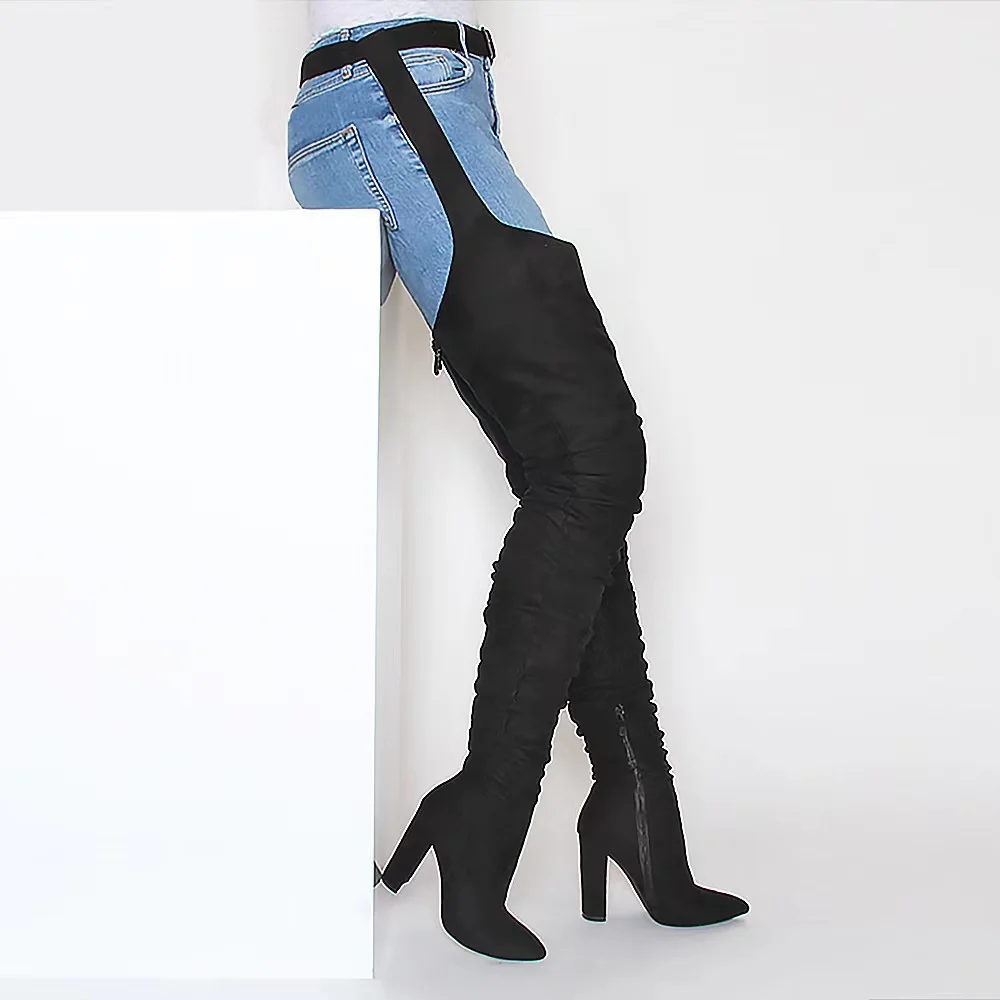 

PDEP Hot selling high quality long tube fashion high heel over knee thigh high boots autumn boots knee high boots for women, Black,pink,red,yellow,grey