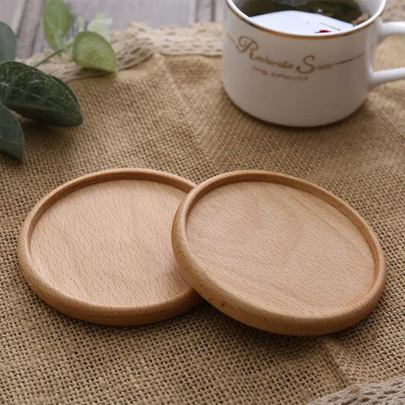 

Custom Logo Print Blank Square Round Shape Beech Walnut Acacia Wooden Tea Coaster Laser cut and laser engraved round Mats, Natural color