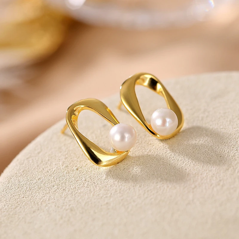 

Vintage Fine Jewelry Retro Gold Plated Natural Freshwater Pearl S925 Sterling Silver Earrings Women