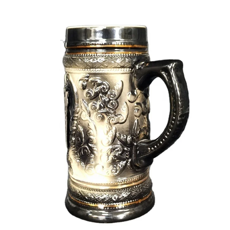Beer Stein Ceramic Beer Mug Handmade Cup Tankard Petwer Lid Horse