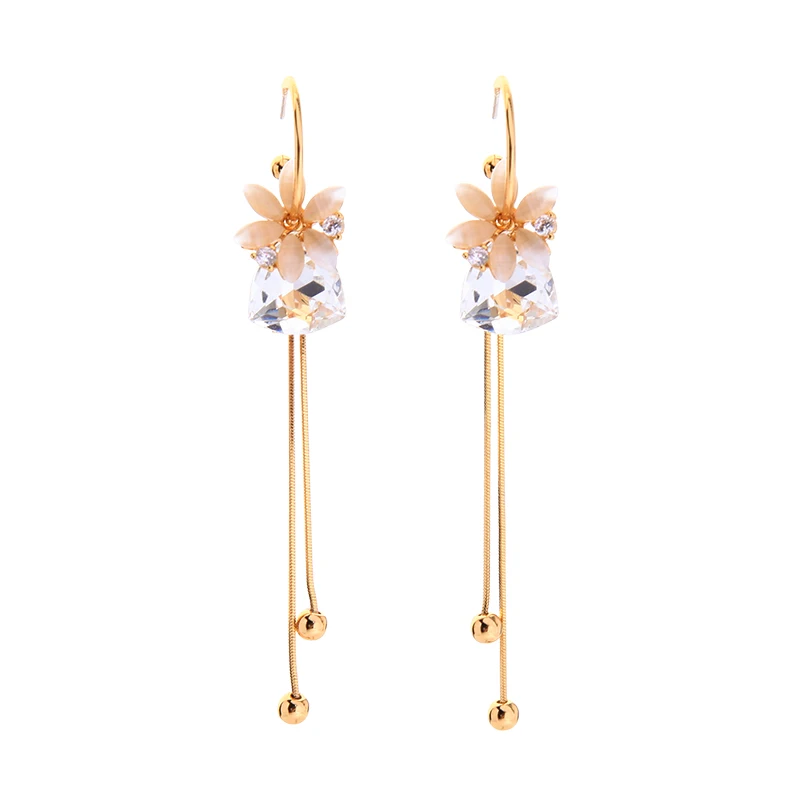 

90082 2021 Fashion Design Hypoallergenic Long Opal Zircon Precious Stones Women Flower Earrings Beautiful High Quality