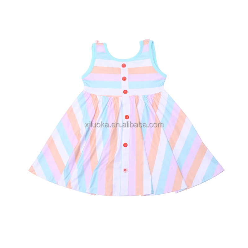 

New Design Children Striped Clothing Sleeveless Summer Twirl Dress for Girl