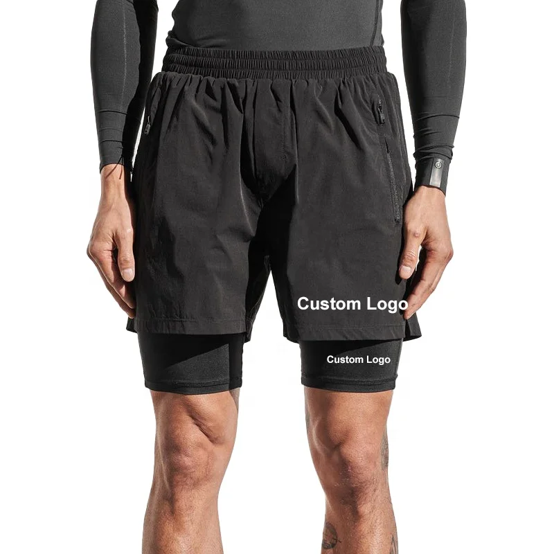 Men Cargo Pants Shorts 2 in 1 Athletic Running 5" Quick Dry Lined Shorts with Zipper Pockets Mens 2 in 1 Gym Training Shorts