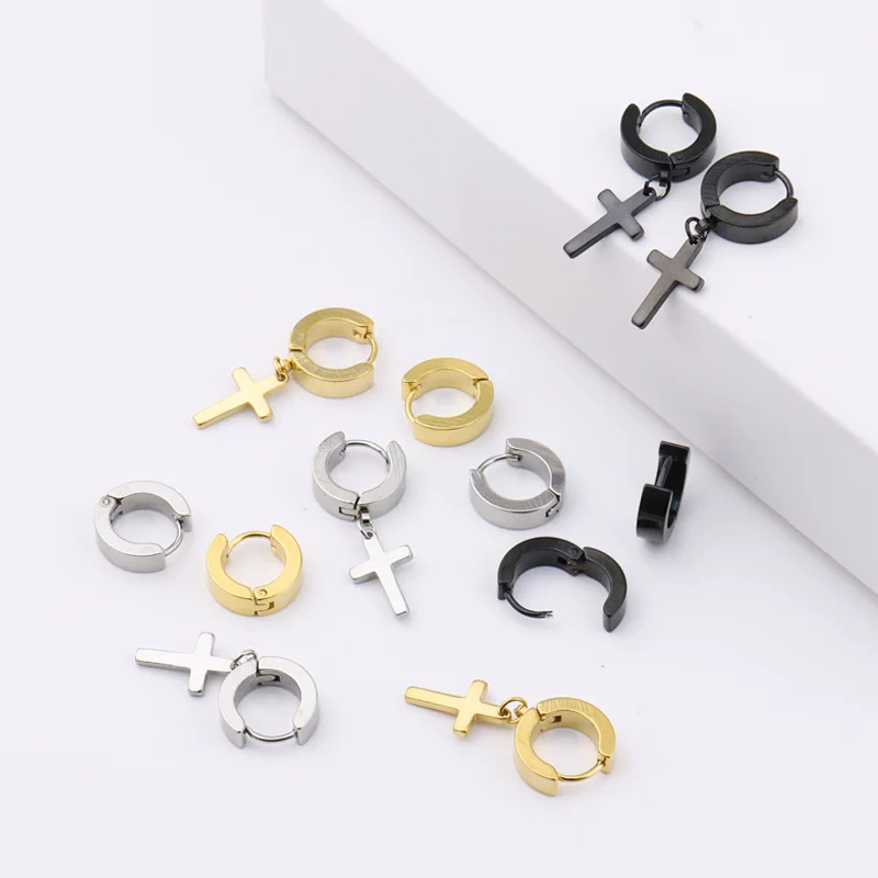

Hip Hop 18k PVD Gold Plated Stainless Steel Man Ear Ring Hoop Earrings Set