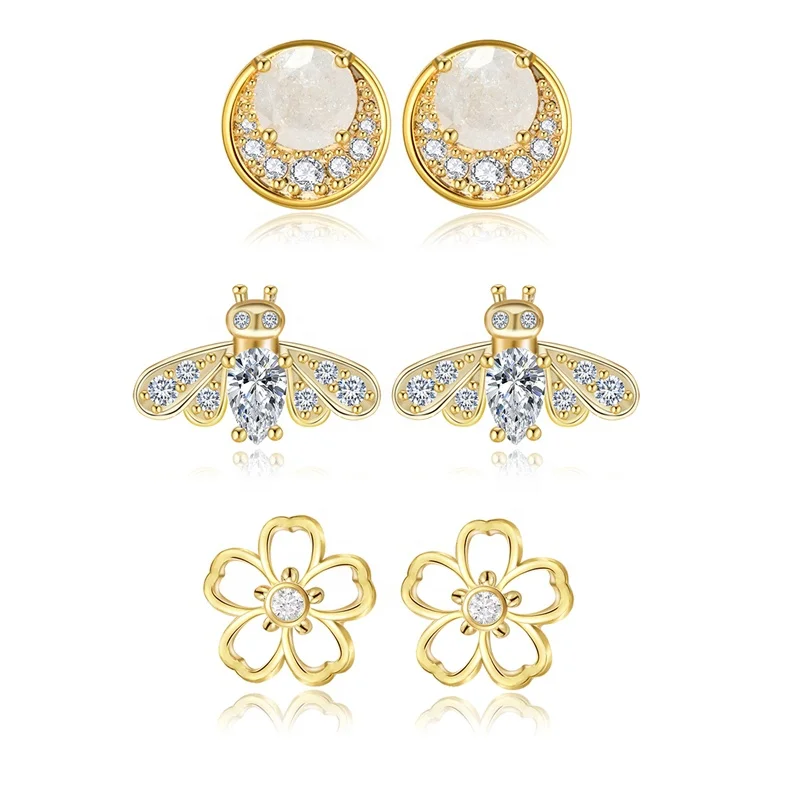 

WeSparking EMO Zircon 14K Imitation Gold Plated Butterfly Flower Shape Charm Stud Earrings Set For Women Fashion Jewelry