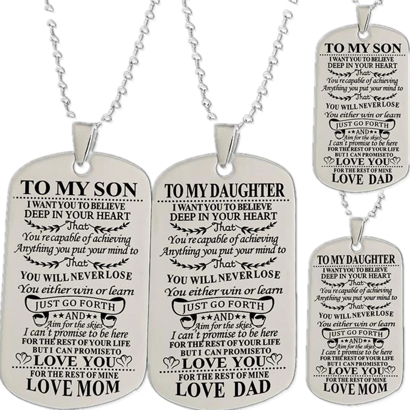 

To My Son/Daughter Love Mom Stainless Steel Pendant Black Letter Family Necklace