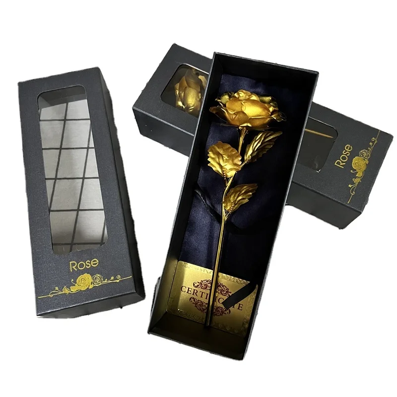 

QSLH-F222- 2023 artificial 24 k gold foiled flowers with gift box valentines day gift 2023 hot selling valentine gifts