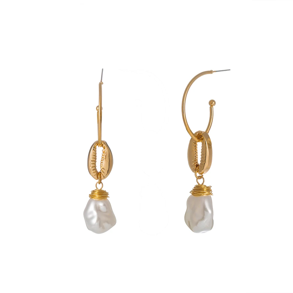 

Creative Gold Ear Hook Shell Natural Pearl Earring For Woman Jewelry