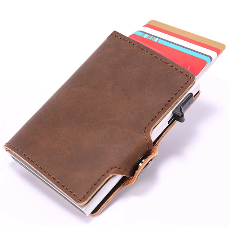 

Wholesale mens pop up automatic custom metal card holder rfid blocking stand wallet 2021