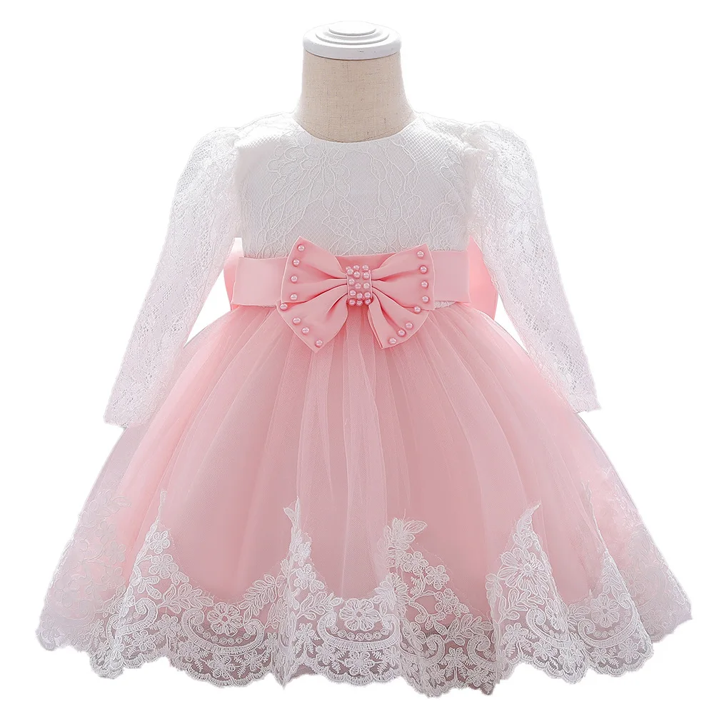 

2021 new born baby girl dress princess elegant baby party dress, White, blue, pink, green