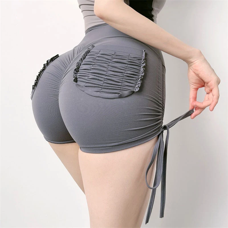 

Sexy Women Athletic Gym Running Stretchy Shorts High Waisted Drawstring Butt Lift Fitness Yoga Short Pants For Women Sports