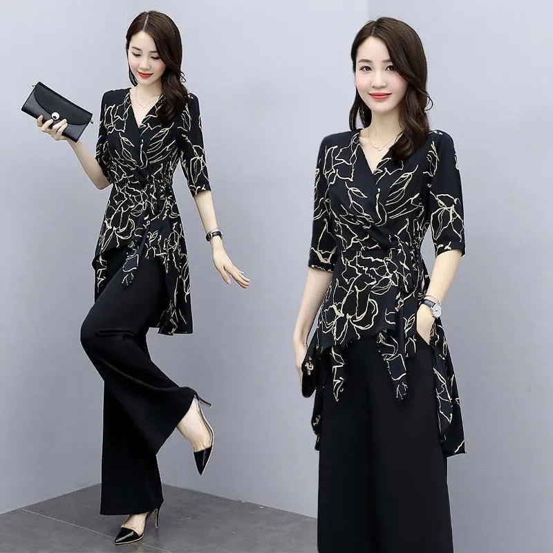 

Set Korean version of high waist drape wide leg pants goddess Fan 2021 summer new fashion foreign style large size trousers wome