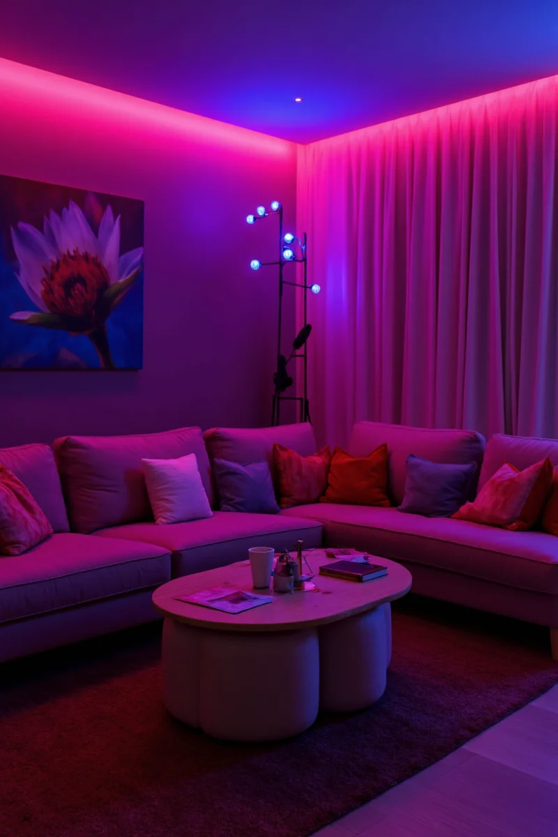 Cozy family room with soft mood lighting